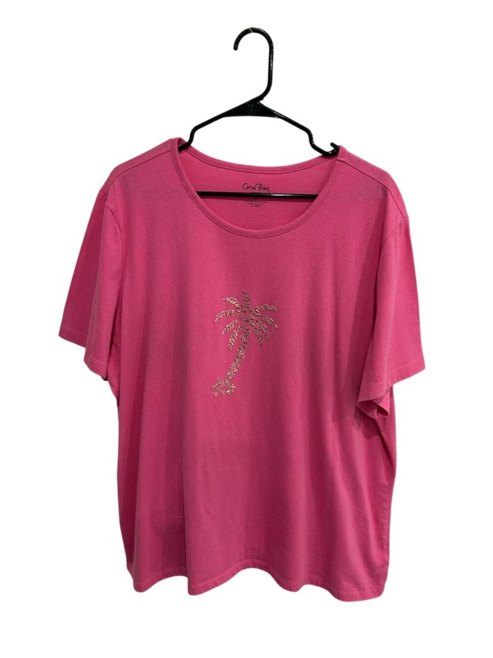 Coral Bay 2X Pink Short Sleeve Metallic Palm Tree T-Shirt Cottagecore Boho